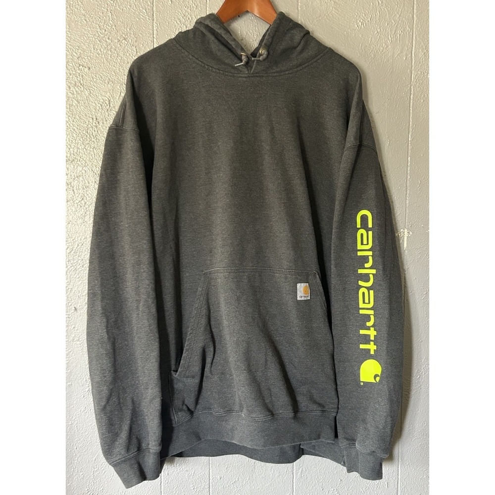 Men's Carhartt Hoodie Sweatshirt Size 4XL  Original Fit Gray Green Logo Outdoor
